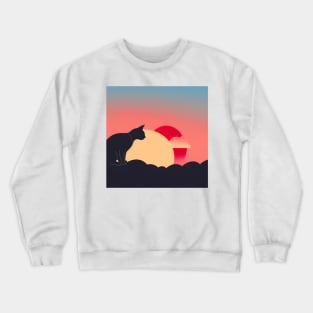 Cat Watching Rising Sunset Crewneck Sweatshirt